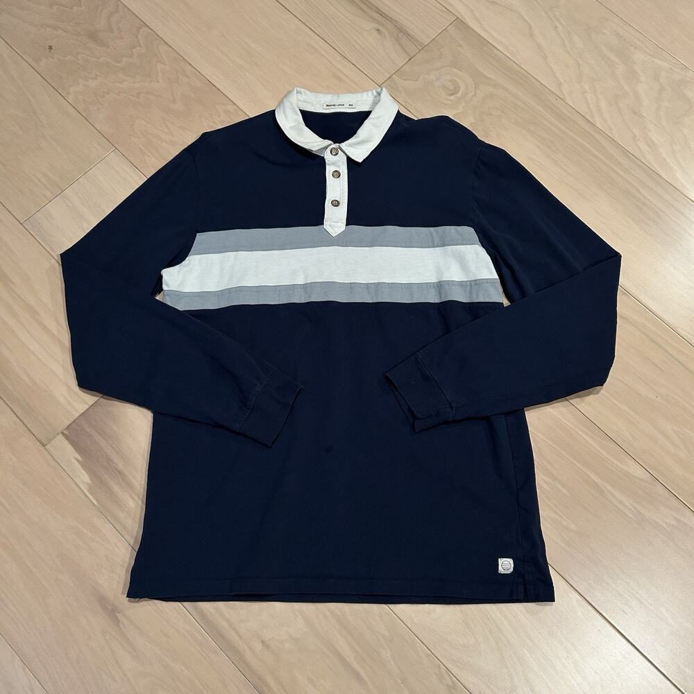 Marine Layer Navy Rugby Polo Shirt Long Sleeve *Stain Men’s M/L